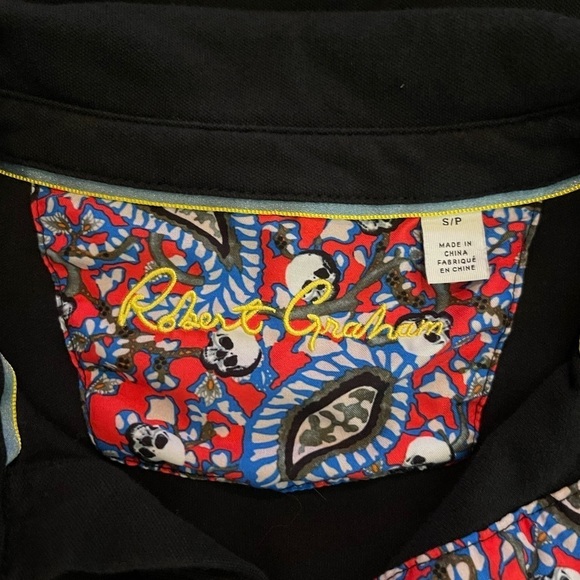 Robert Graham Polo Shirt Black Collar Short Sleeve Cotton Blend Patterned Size S - Picture 6 of 7